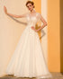 Romantic Tulle Wedding Dresses Lace Tulle Butterfly Sleeves Sheer O-Neckline A-line Bridal Gowns Outdoors
